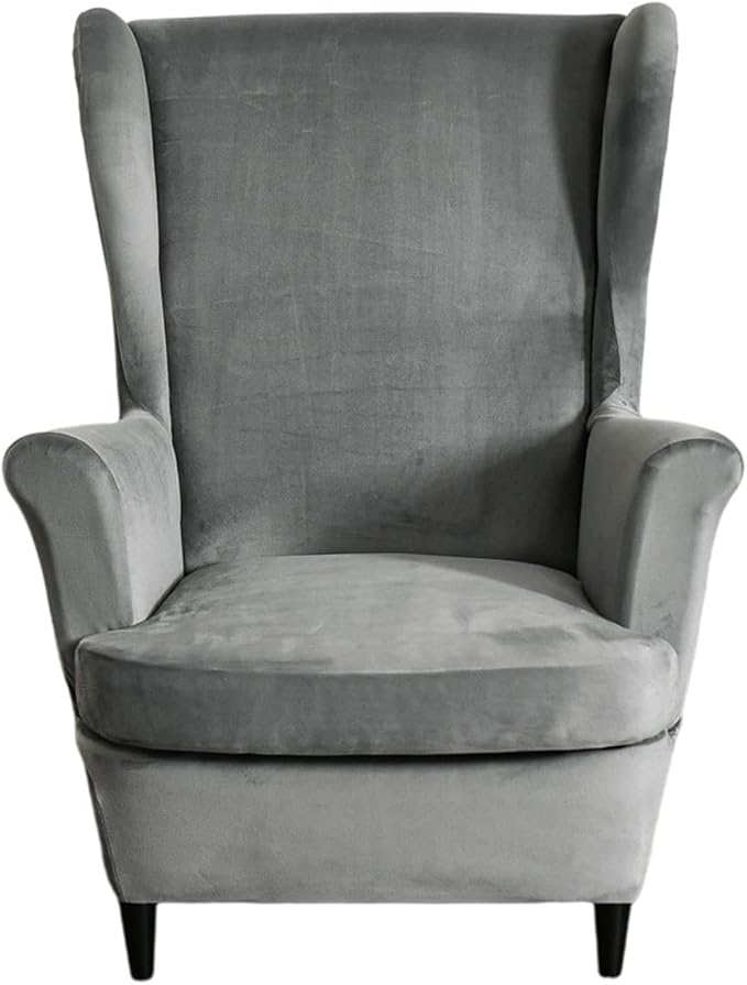 HAOYONG Velvet Wingback Armchair Covers 2-Piece Elastic Stretch Wingback Chair