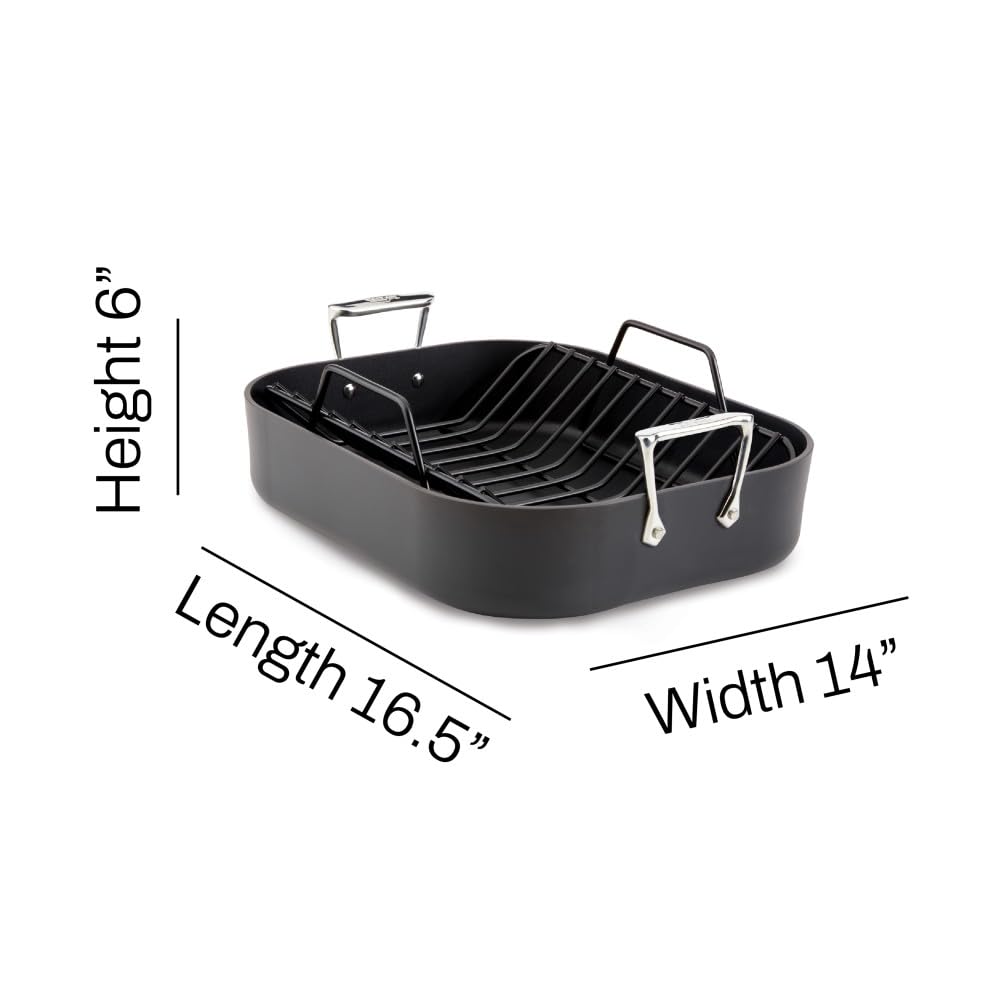 All-Clad HA1 Hard Anodized Nonstick Roaster and Nonstick Rack 13x16 Inch Oven Broiler Safe 500F Roaster Pan, Pots and Pans, Cookware Black