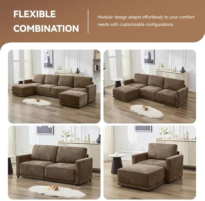143.8" Modular U Shaped Sofa, Oversized Sectional Cloud Couch, 6 Seater Deep