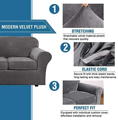 H.VERSAILTEX Real Velvet Plush 3 Piece Stretch Sofa Covers Couch Covers