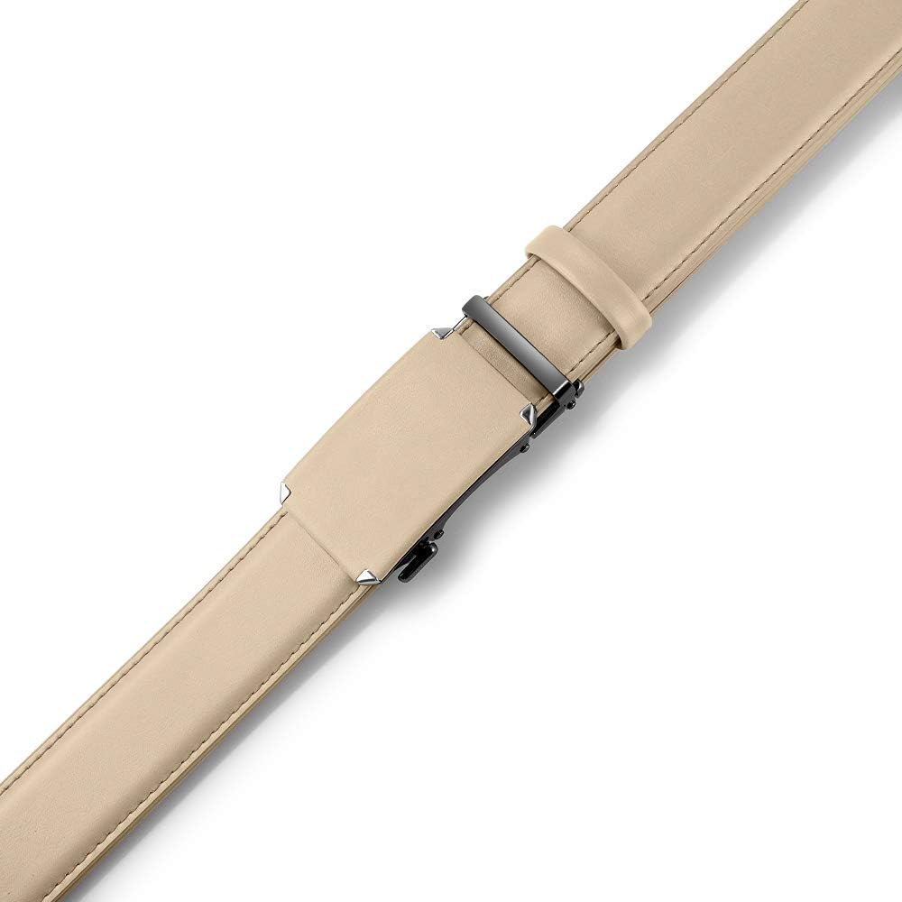 DOOPAI Men's Leather Ratchet Belts, Adjustable Belt in Beige with Sliding Length 28-36", Metal Buckle Men's Belt Cut to fit in the Gift Box