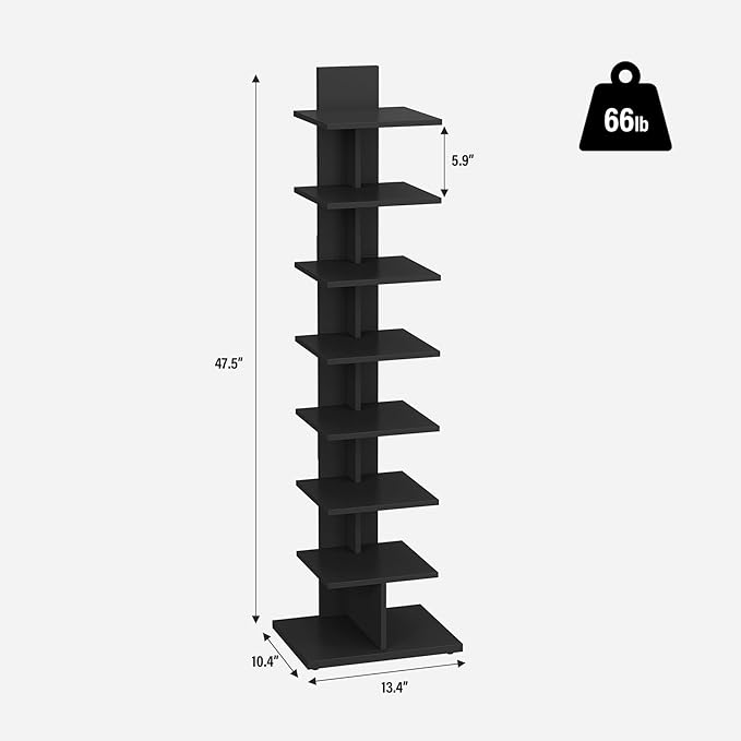 TUTOTAK Narrow Bookshelf, 8-Tier Bookcase, Spine Book Shelf