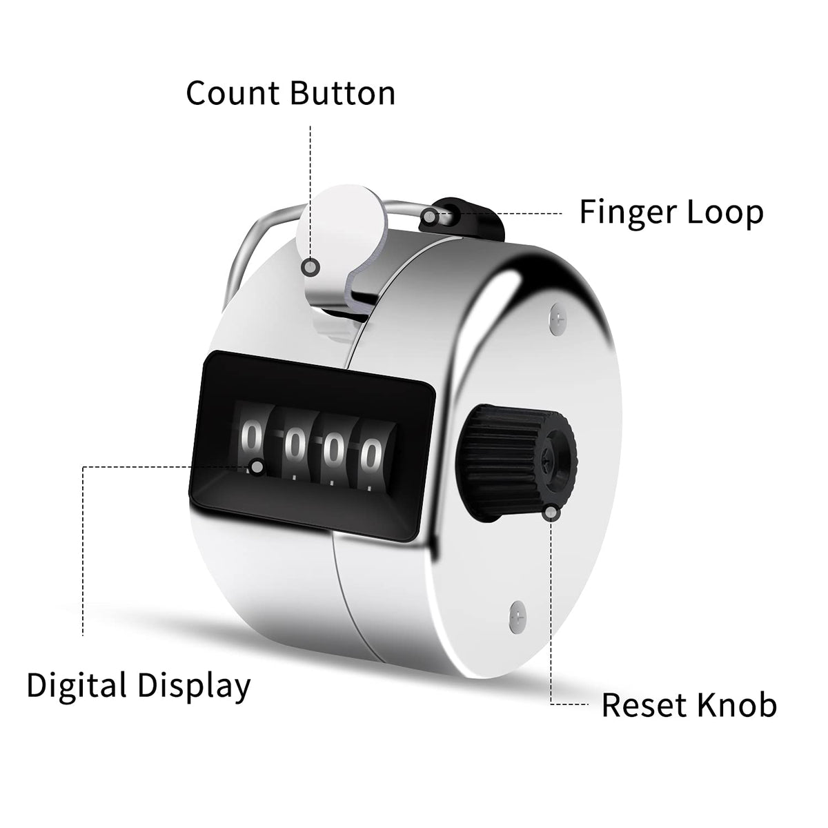 Eliamo 12 Pack Metal Hand Tally Counter 4-Digit Lap Counter Clicker, Manual Mechanical Handheld Pitch Click Counter with Finger Ring for School Golf & Knitting Row Croche, Silver