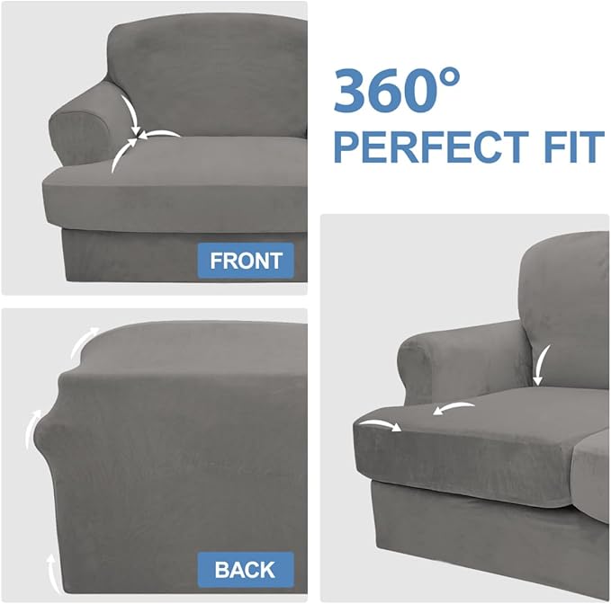 CUCRAF T Cushion Sofa Cover 3 Piece Loveseat Slipcovers, Soft Thick Velvet