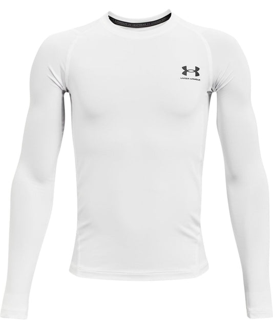 Under Armour Boys' HeatGear Armour Long-Sleeve T-Shirt , White (100)/Black , Medium