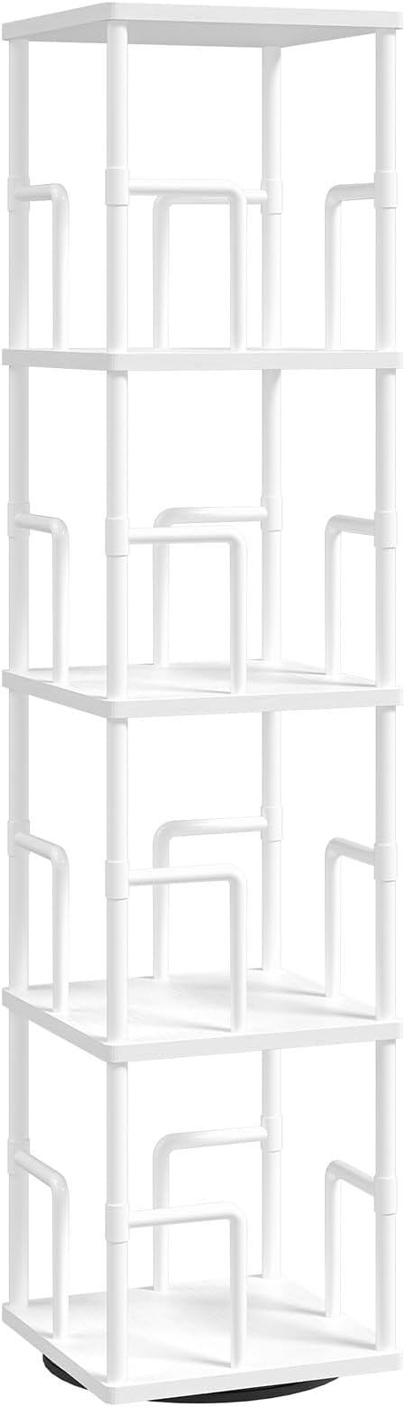 MAHANCRIS 5-Tier Rotating Bookshelf, Freestanding Corner Bookshelf, 360°