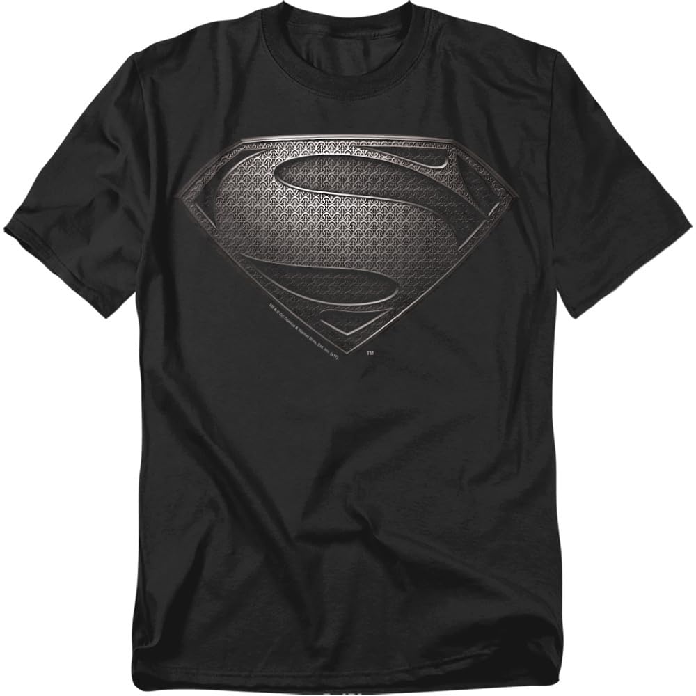 Popfunk Superman Man of Steel Movie Gray Shield Black T Shirt (Large)