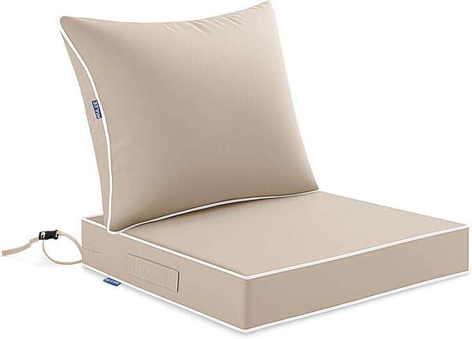 MIULEE Beige Outdoor Seat Cushion 22x24 Inch Waterproof & 3 Year Fade Resistant