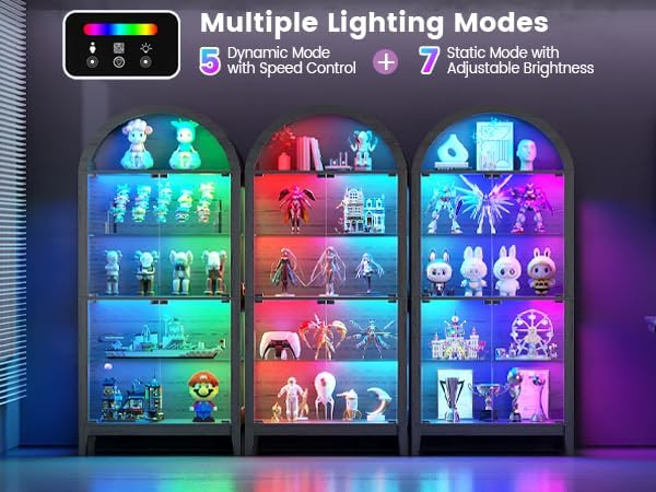 HNEBC 69" Display Case with RGB Lights, Arched 5-Tier Tempered Glass Display