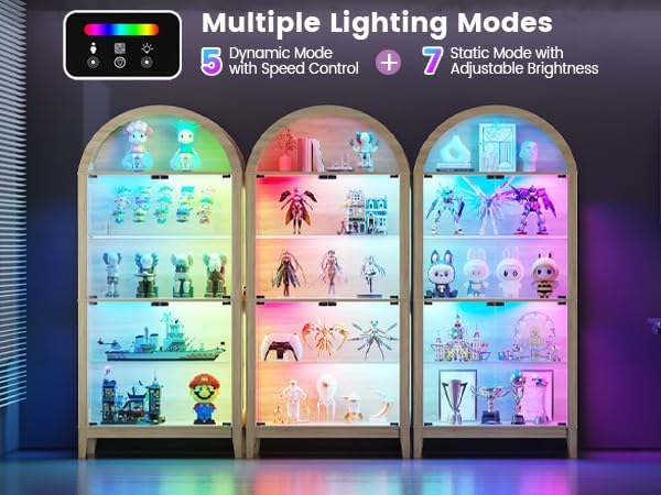 HNEBC Arched Display Case with RGB Lights, LED Curio Cabinet with Shelf