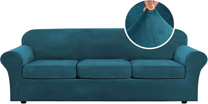 H.VERSAILTEX Velvet 4 Piece High Stretch Sofa Slipcover Cover Furniture
