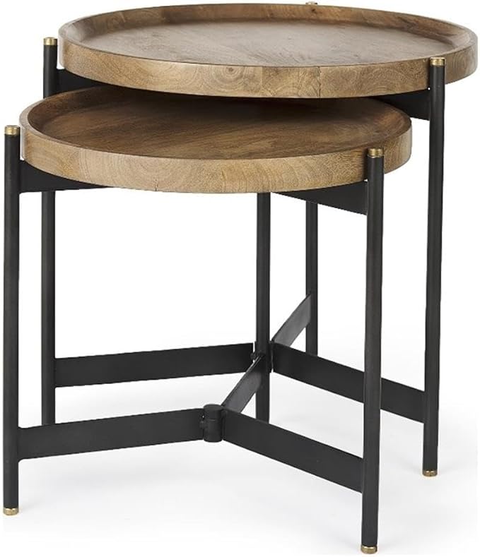 Pemberly Row Nesting Side Tables, 22.5Lx22.5Wx20.8H, Mango Wood Tray Tops