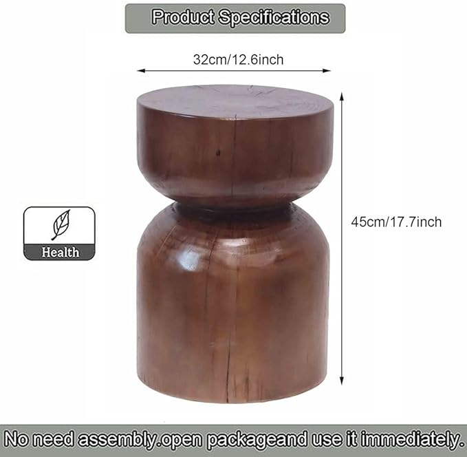 Solid Wood Stool & Sofa Side Table, Rustic Hourglass Wabi-Sabi Accent Coffee