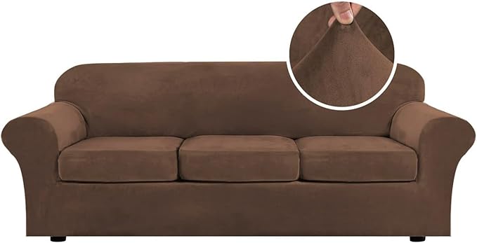 H.VERSAILTEX Velvet 4 Piece High Stretch Sofa Slipcover Cover Furniture