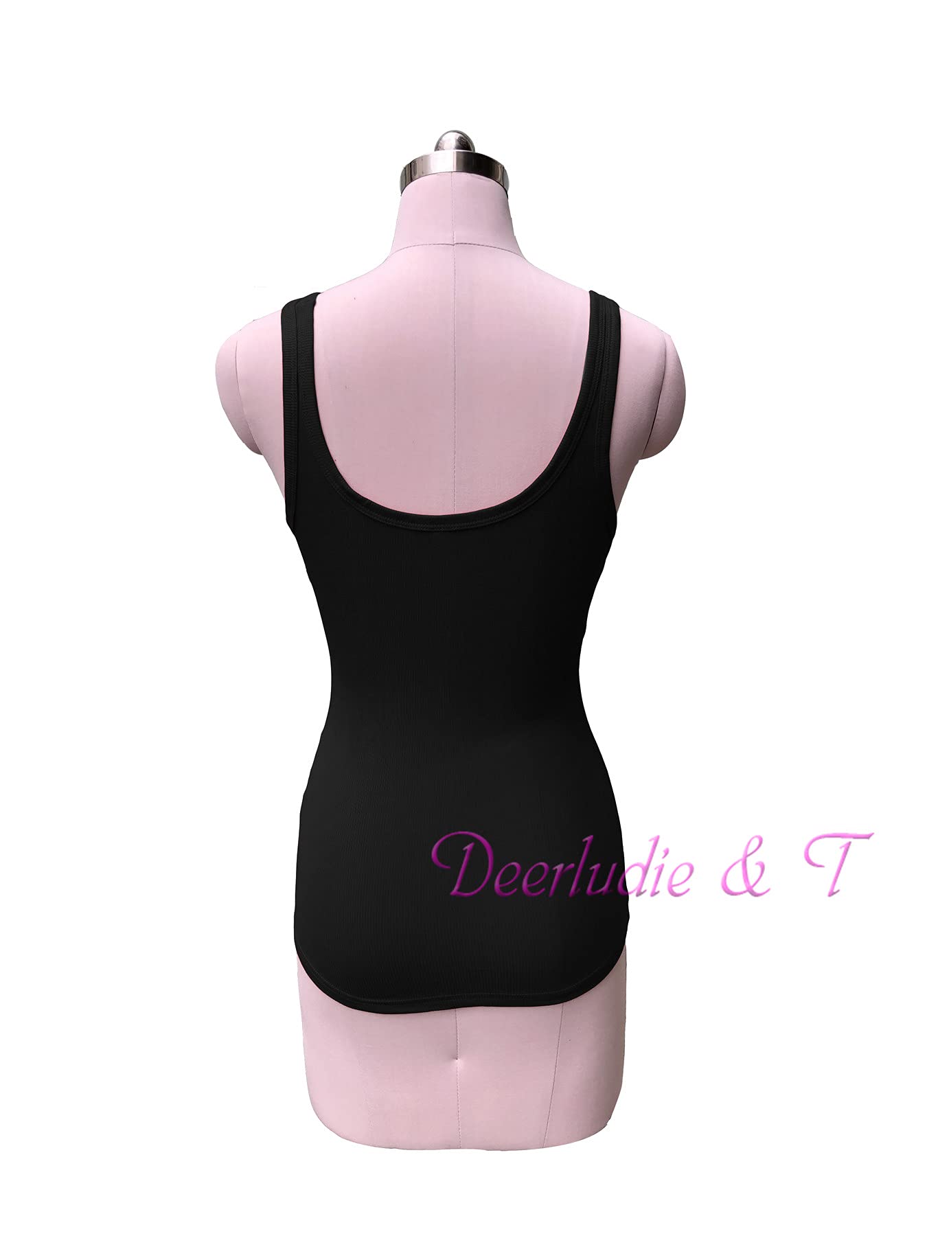 Deerludie & T Womens Scoop Neck Ribbed Tank Tops Low Cut Solid Sexy Summer Sleeveless Henley Shirts U-Black S