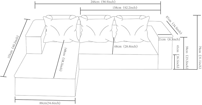 97" Cloud Sectional Couch, Modern Modular Sectional Sofa