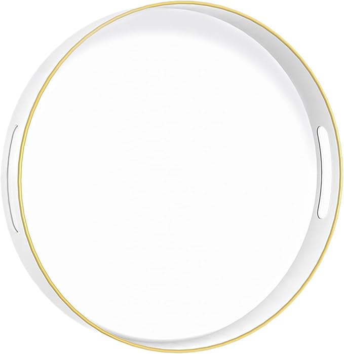 MAONAME White Decorative Tray for Coffee Table, Modern Round Serving Tray