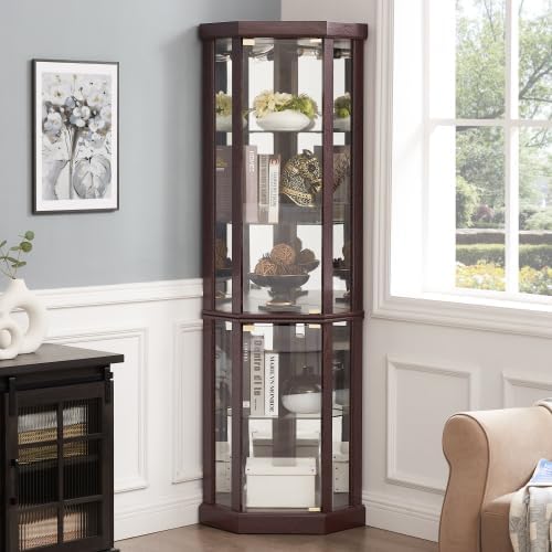 Corner Curio Cabinet, 150lbs Heavy Duty Glass Display Cabinet