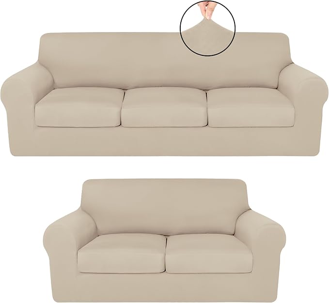 HunnmingRe Sofa Covers for 3 Cushion Couch Stretch Sofa and Loveseat Covers Set