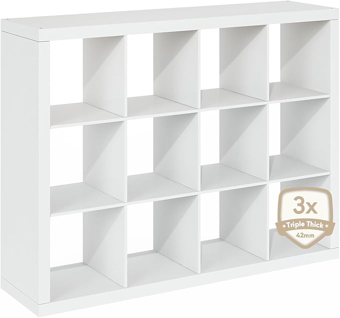 Furinno Cubicle Book Shelf, 12-Cube Bookshelf, Triple Thick Frame Cube Storage
