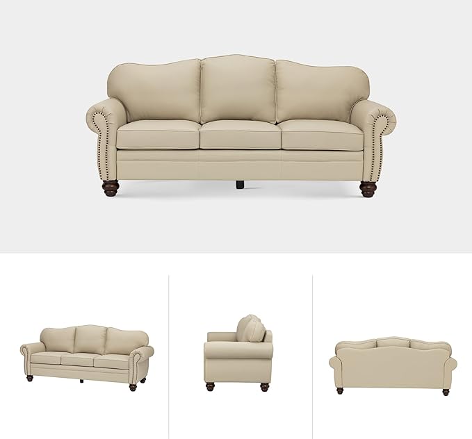 81" Genuine Leather Sofa, Classic 3-Seater Couchs
