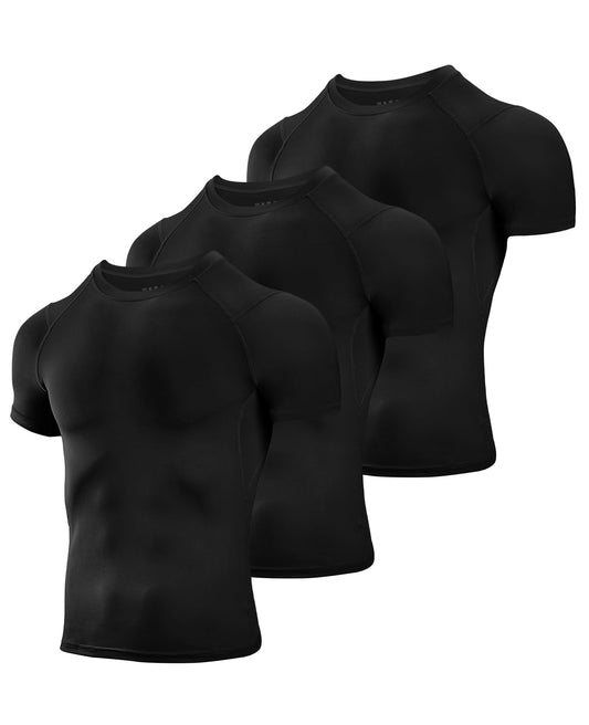 Niksa Men's Compression Shirts 3 Pack,Short Sleeve Athletic Compression Tops Cool Dry Workout T Shirt