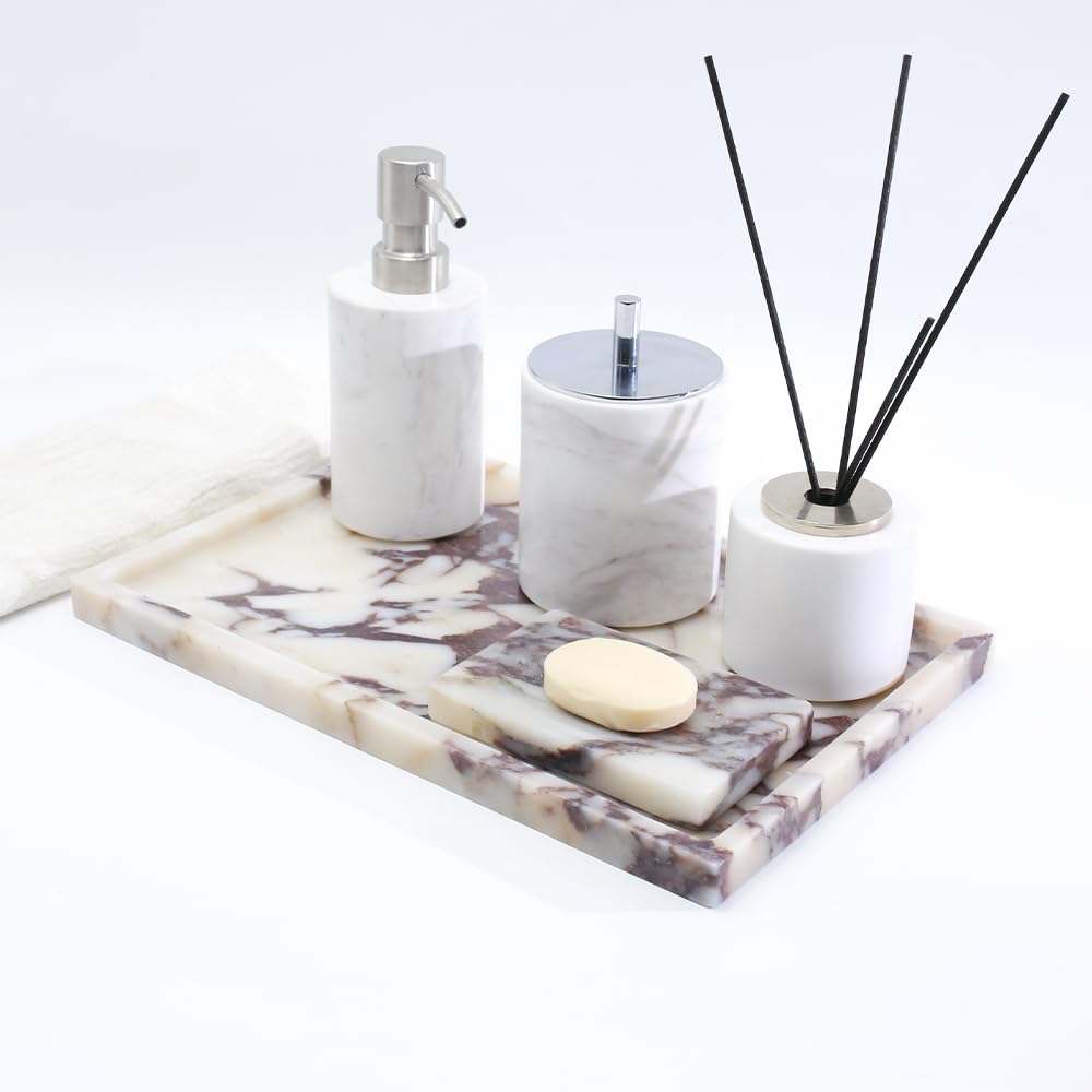 Real Luxurious Natural Marble Vanity Tray Genuine Marble/Stone Storage Tray for Home Decor Bathroom/Kitchen/Vanity/Dresser Non-Resin/Non-Ceramic