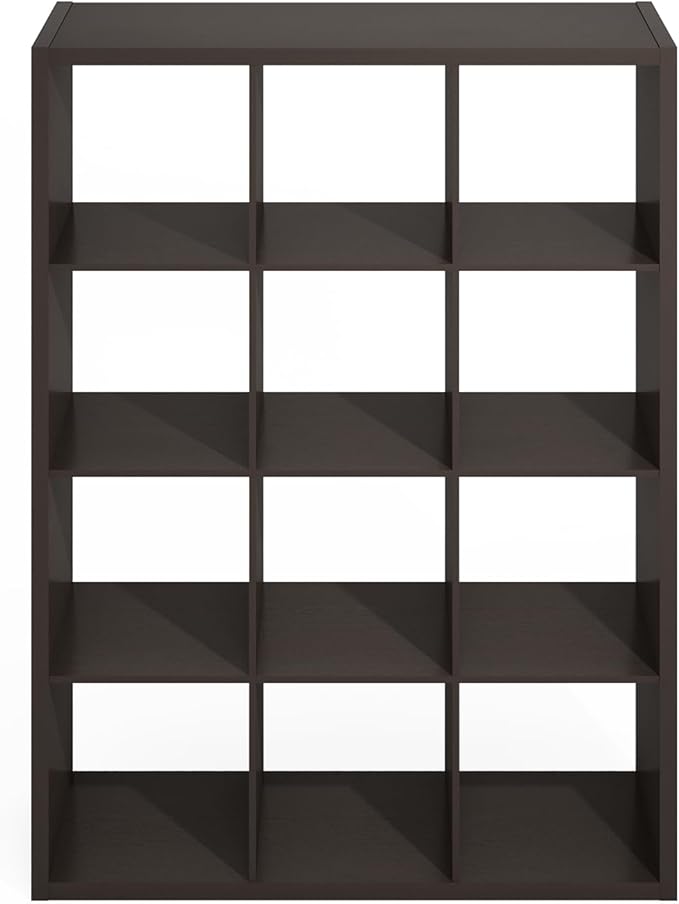 Furinno Simple Cube Storage Organizer, 12-Cube Display Shelf, Open Back