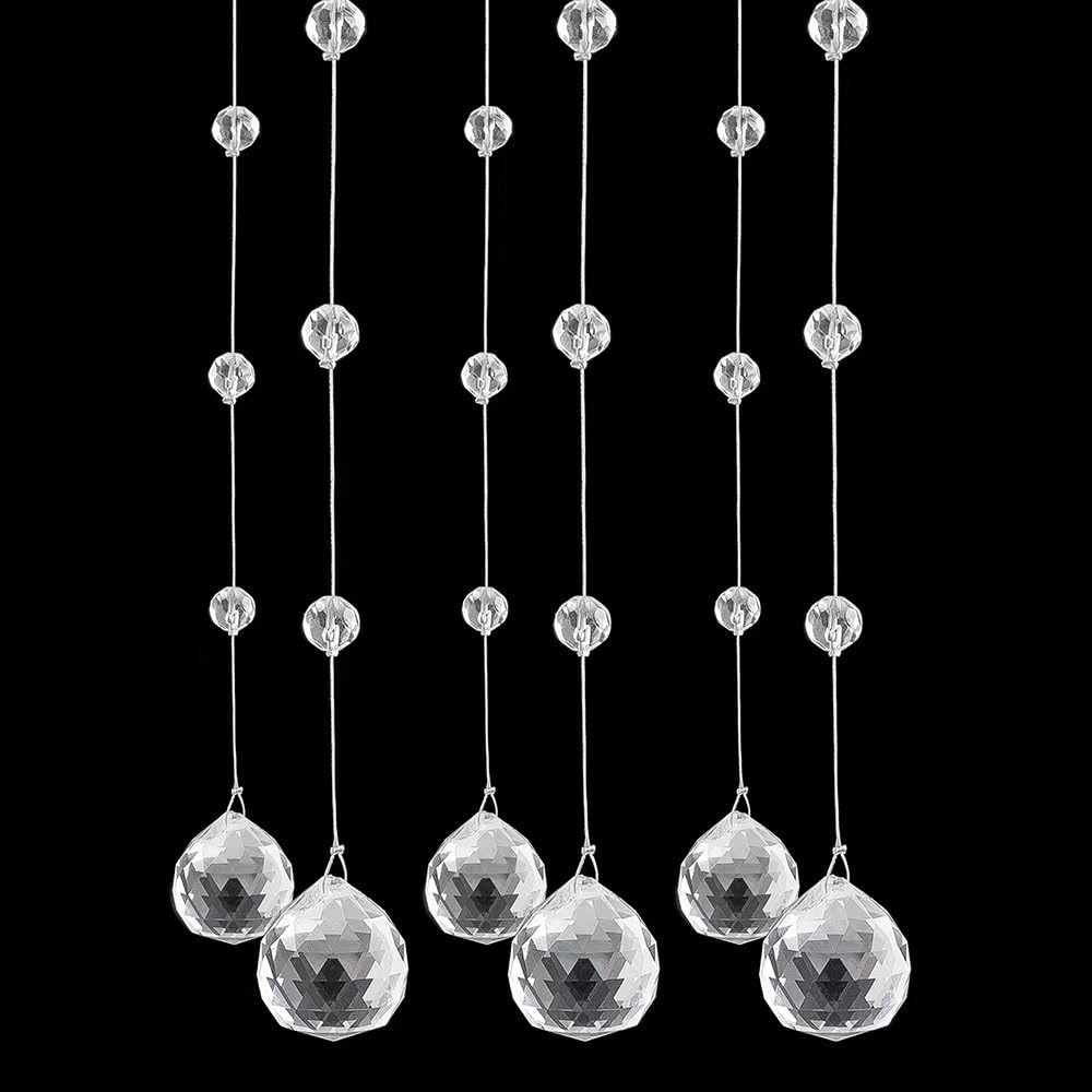 Crystal Beaded Strands Clear Glass Beads Curtain Hanging Wedding Props Decor Curtain Chandelier Door String Hanging Ceiling Decoration Accessories Christmas Tree Ornaments (3.3 Feet*5pcs)