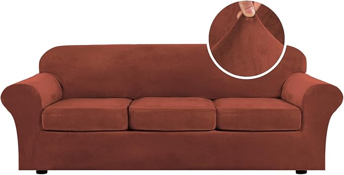 H.VERSAILTEX Modern Velvet Plush 4 Piece High Stretch Sofa Slipcover Cover