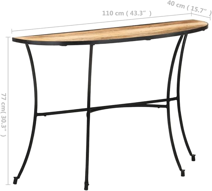 Half Circle Side Table 43.3x15.7x30.3 Inches Solid Mango Wood