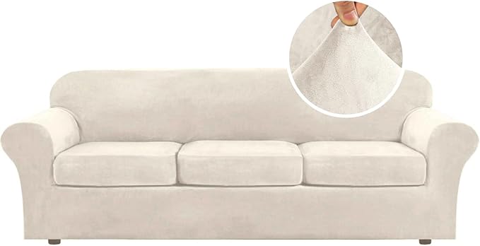 H.VERSAILTEX Modern Velvet Plush 4 Piece High Stretch Sofa Slipcover Furniture