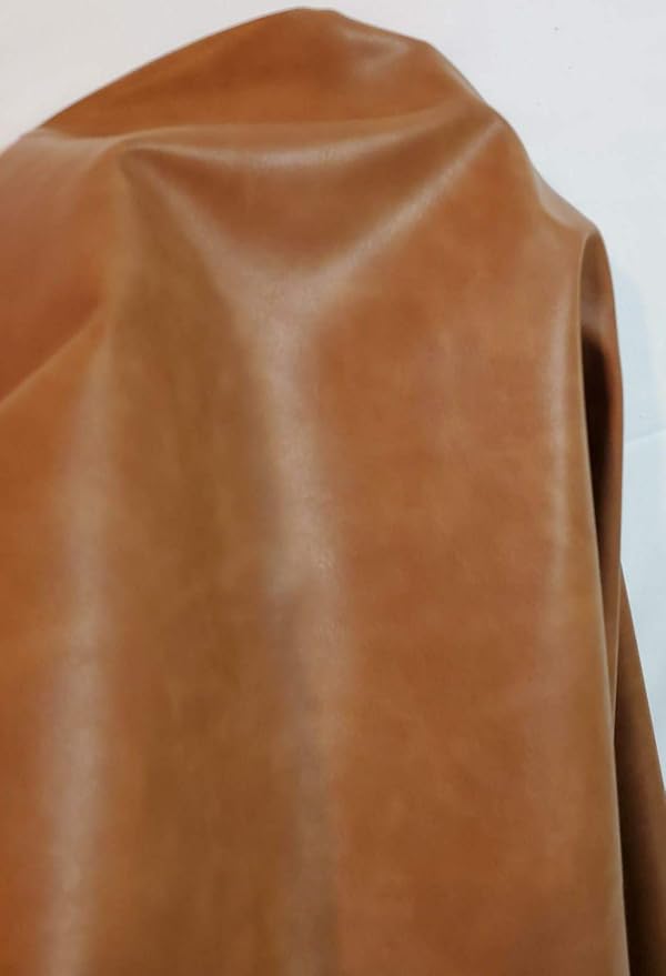 NAT LEATHERS | Tan Cognac 2 Tone Soft Faux Vegan Leather PU | 2 Yards Cut by