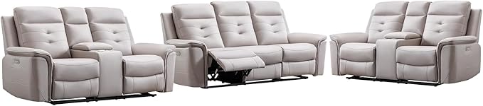 ANJ 3-Piece Faux Leather Power Recliner Sofa Set