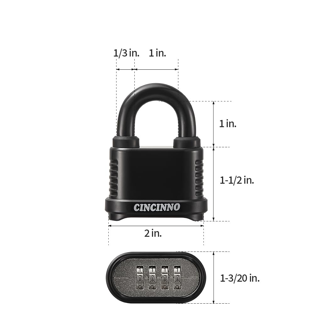 CINCINNO Heavy Duty Outdoor Combination Lock, 2 in. Wide Weatherproof Combo Lock for Outdoor Use，12 Pack