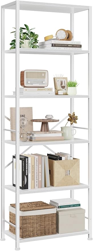 Furologee 6 Tier Book Shelf, Tall Wide Bookshelf, Modern Open Bookcase