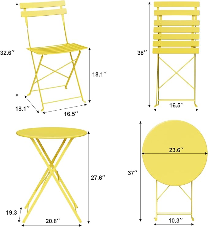 3-Piece Folding Bistro Set, Outdoor Patio Furniture Set