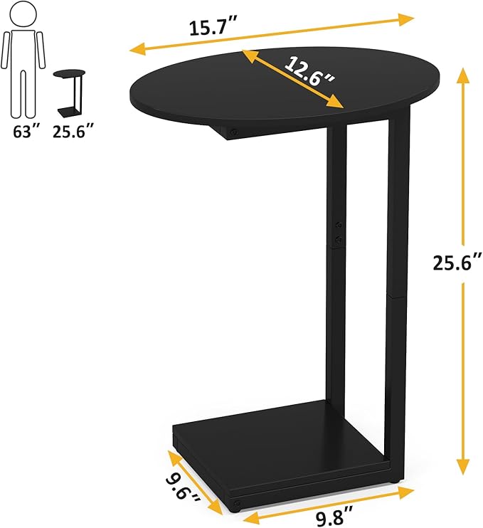 Hosfais Small Side Table End Table, C-Shaped Wood Coffee Table TV Tray