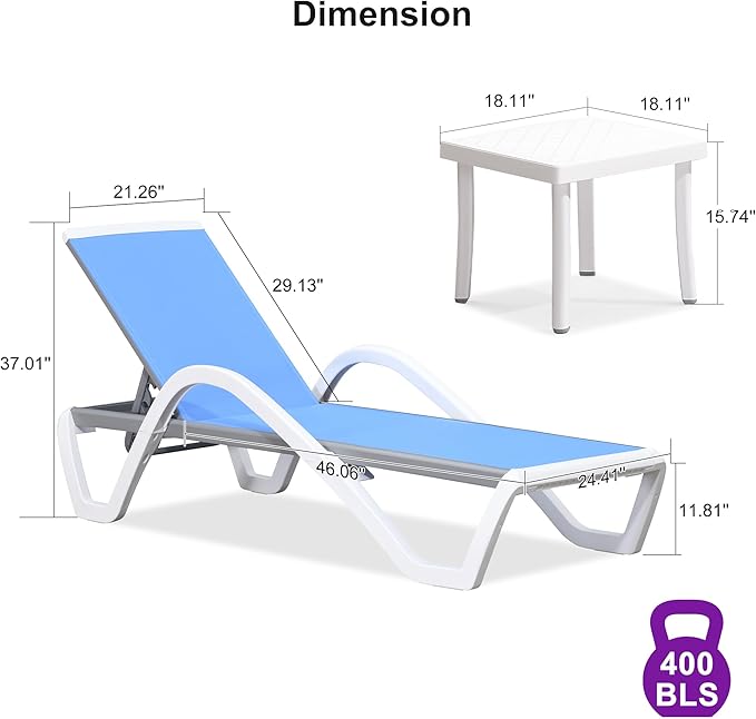PURPLE LEAF Patio Chaise Lounge Chair Set Outside Aluminum Plastic Stackable