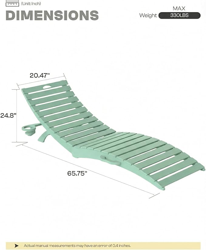 Folding HDPE Pool Lounge Chairs Set of 6, Pre-Assembled Outdoor Chaise Lounge