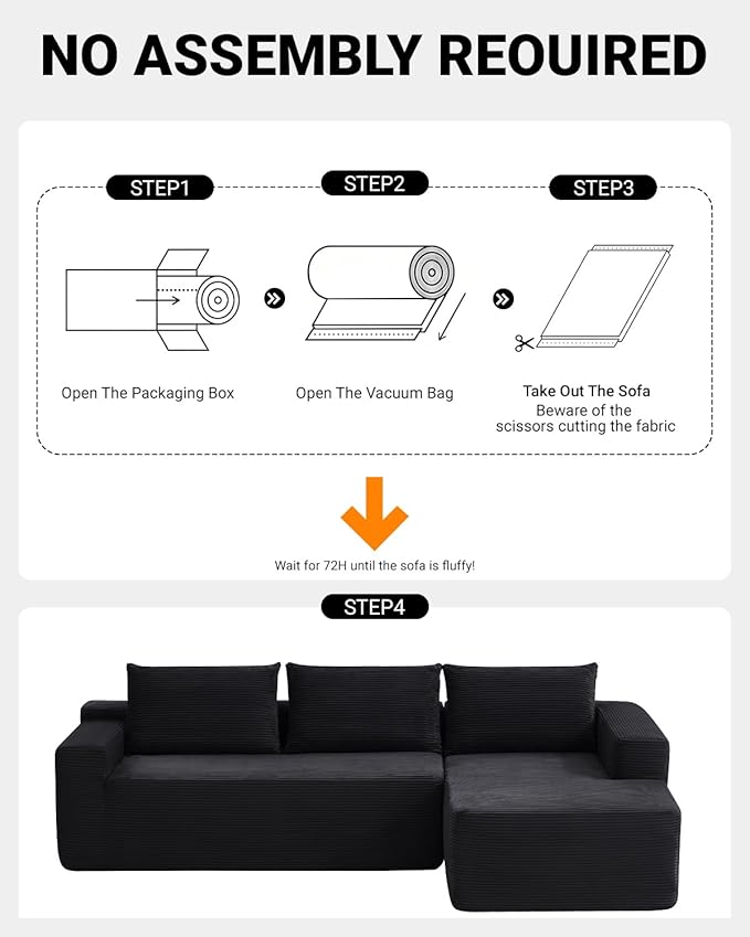 97" Cloud Sectional Couch, Modern Modular Sectional Sofa