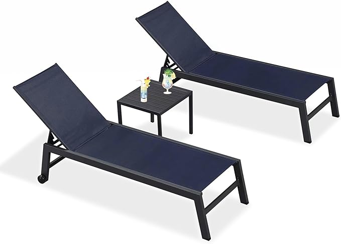PURPLE LEAF Patio Chaise Lounge Set 2 Pieces Textilene Pool Lounge Chairs