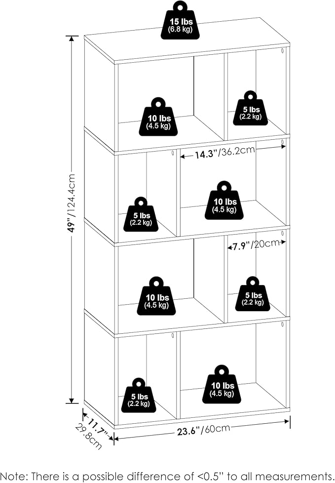 Furinno DALY Book Shelf, 8-Cube Bookshelf, Cube Storage Organizer Bookcase