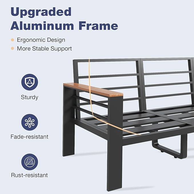 Aoxun Aluminum Patio Furniture Set 5 Seats, Oversized Outdoor Sectional