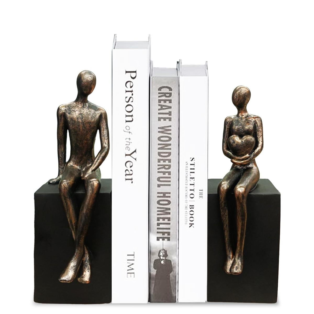 Heavy Duty Book Ends for Shelves,Iron Decorative Bookends,Reading Couple Figurine Bookends for Shelves,Non-Slip Book Holder, Modern Creative Office Company Bookends Ornament Decorations