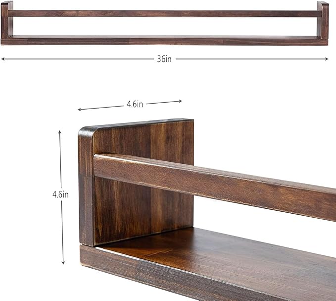 AZSKY Nursery Book Shelves Deep Walnut Wall Mount Floating Book Shelf