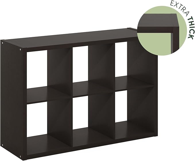 Furinno Cubicle Book Shelf, 6-Cube Bookshelf, Extra Thick Frame Horizontally &