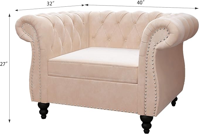 ORRD 2 Piece Living Room Set, Velvet Chesterfield Sofa Loveseat Couch Chair