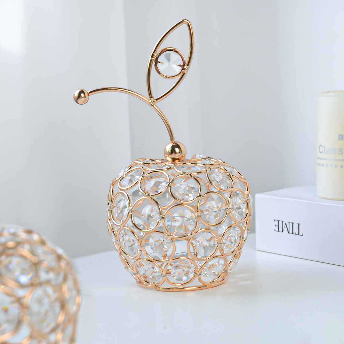 Kehail Set of 3 Elegance Crystal Metal Pineapple Pear Table Centerpiece Handmade Crystal Candlestick Hollow Fruit Ornament Home Party Wedding Holiday Decoration (Gold, Set of 3)
