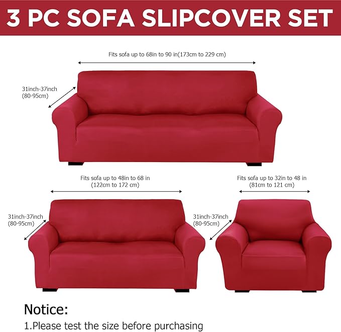Peryiter 3 Pcs Couch and Loveseat Covers Set Sofa Cover